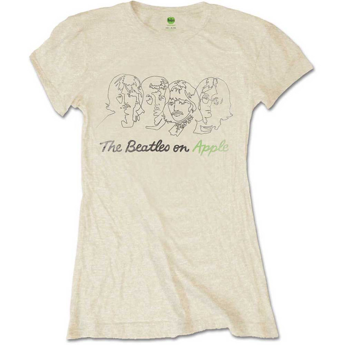The Beatles 'Outline Faces on Apple' (Sand) Womens Fitted T-Shirt