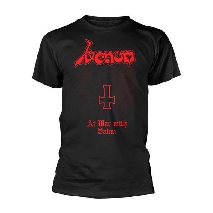 Venom 'At War With Satan Red' (Black) T-Shirt Front