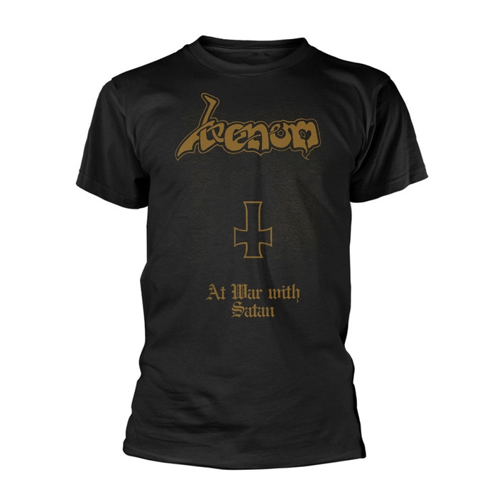 Venom 'At War With Satan Gold' (Black) T-Shirt Front