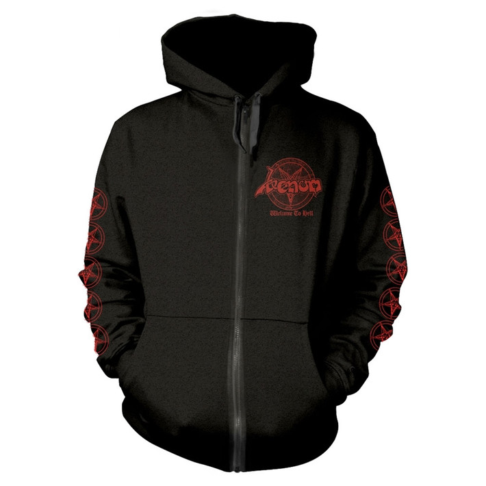 Venom 'Welcome To Hell Red' (Black) Zip Up Hoodie Front