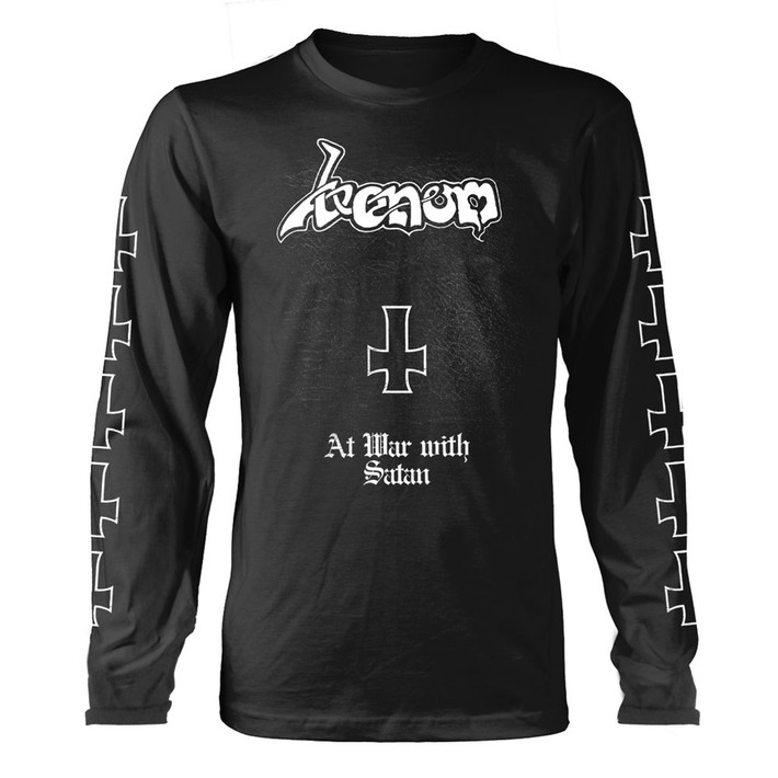 Venom 'At War With Satan White' (Black) Long Sleeve Shirt Front