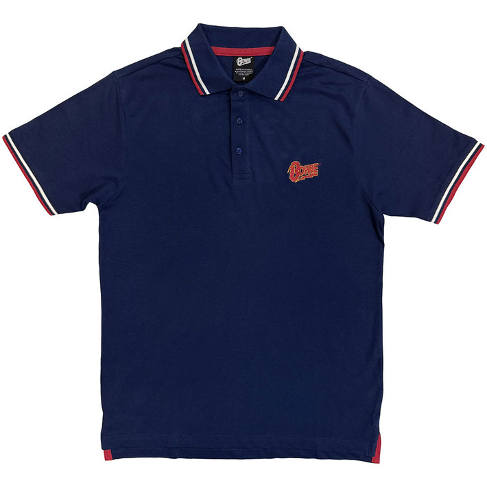 David Bowie 'Flash Logo v2' (Navy Blue) Polo Shirt
