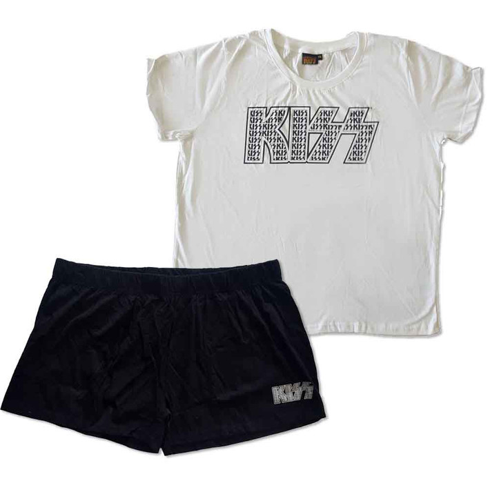 KISS 'Logo Infill' (White & Black) Womens Fitted Summer Pyjamas