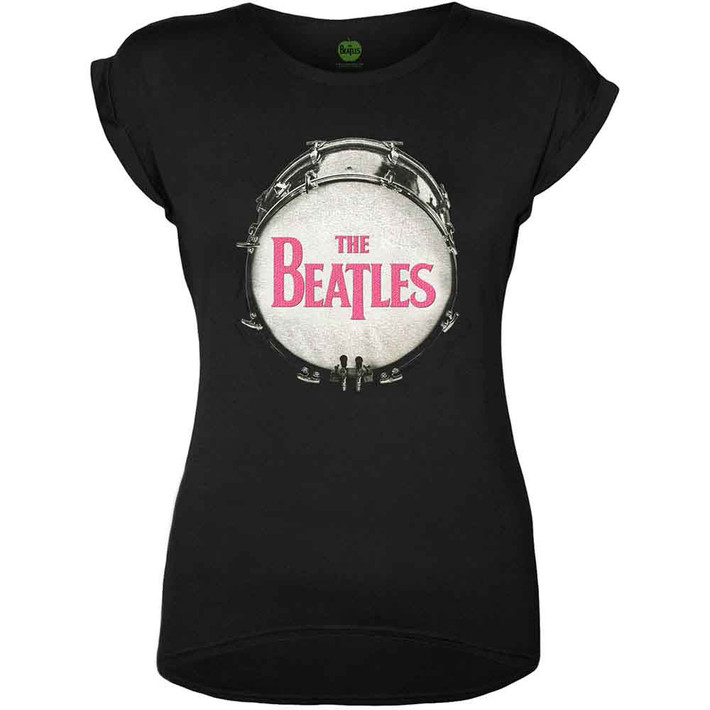 The Beatles 'Drum Fuchsia Glitter' (Black) Womens Fitted T-Shirt