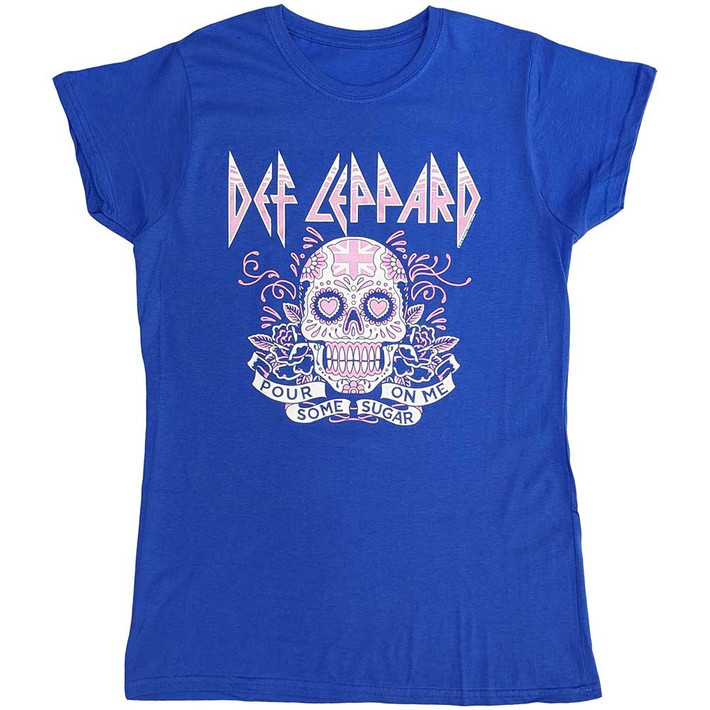 Def Leppard 'Pour Some Sugar On Me Skull Tour 2019' (Blue) Womens Fitted T-Shirt