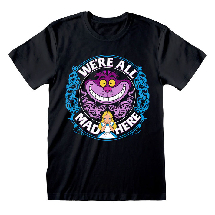 Alice In Wonderland 'We're All Mad Here' (Black) T-Shirt