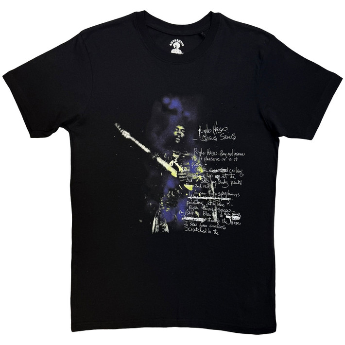 Jimi Hendrix 'Purple Haze Lyrics' (Black) T-Shirt