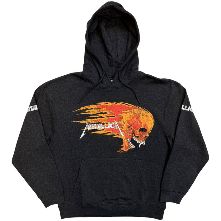 Metallica 'Worn Pushead Flaming Skull' (Charcoal Grey) Pull Over Hoodie