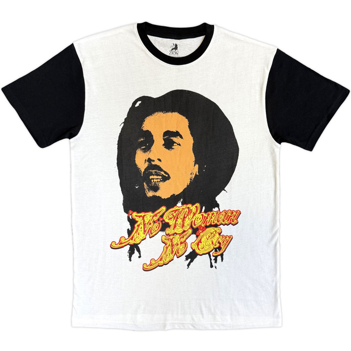 Bob Marley 'No Woman' (White & Black) Eco Raglan T-Shirt