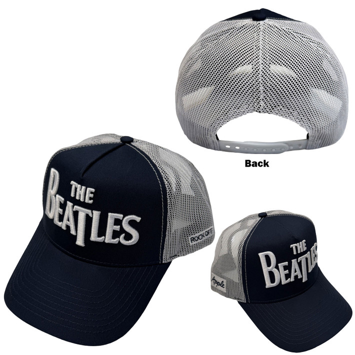 The Beatles 'Drop T Logo & Apple' (Navy Blue & White) Trucker Cap