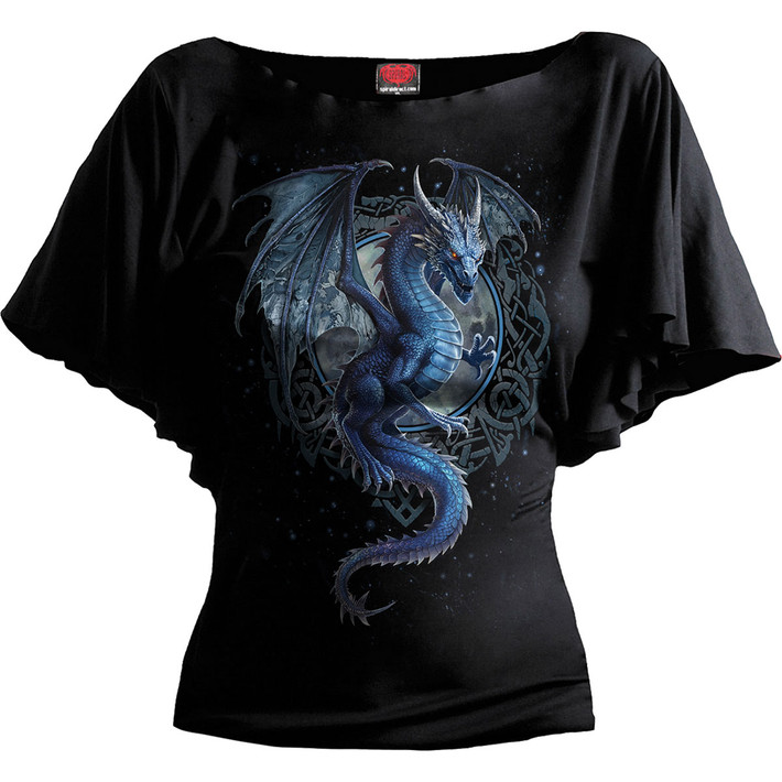 Spiral 'Storm Dragon' (Black) Womens Fitted Latin Boatneck Top