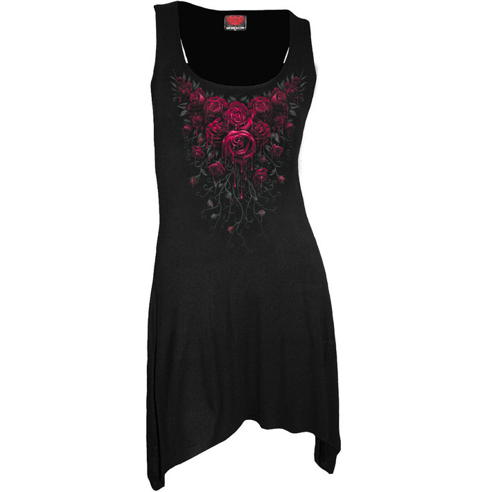 Spiral 'Blood Rose' (Black) Womens Fitted Goth Bottom Camisole Dress