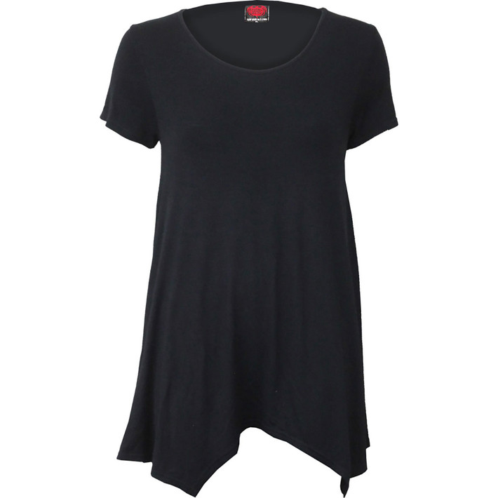 Spiral 'Plain' (Black) Womens Fitted Smock Tunic Casual Top