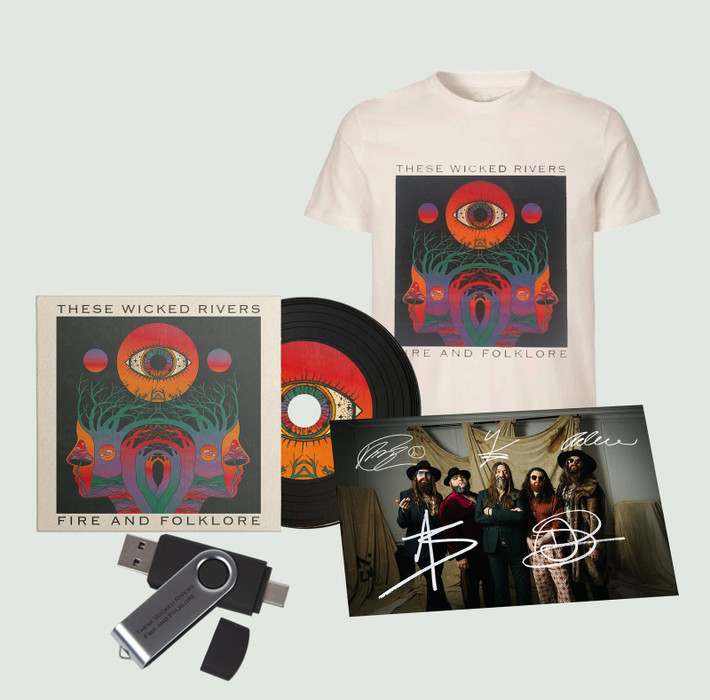 These Wicked Rivers 'Fire And Folklore' USB, CD & White T-Shirt Bundle + Exclusive Signed Photo Card