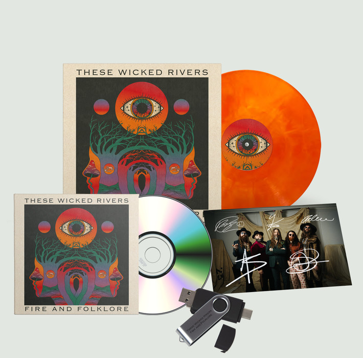 These Wicked Rivers 'Fire And Folklore' LP Fire Vinyl, USB & CD Bundle + Exclusive Signed Photo Card