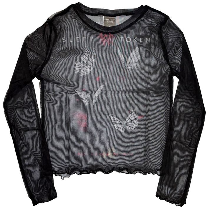 Sleep Token 'Butterflies' (Black) Womens Fitted Long Sleeve Mesh Crop Top