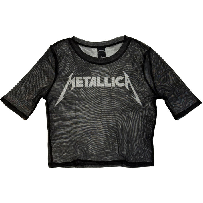 Metallica 'Logo' (Black) Womens Fitted Mesh Crop Top