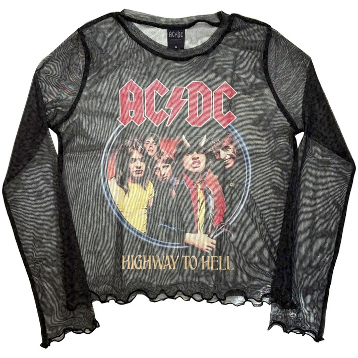 AC/DC 'Highway To Hell' (Black) Womens Fitted Long Sleeve Mesh Crop Top