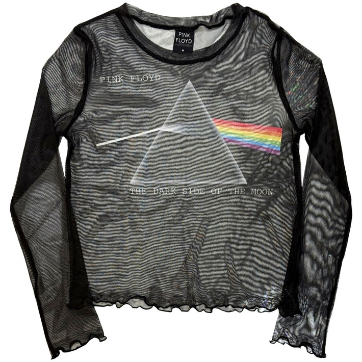 Pink Floyd 'DSOTM Courier' (Black) Womens Fitted Long Sleeve Mesh Crop Top