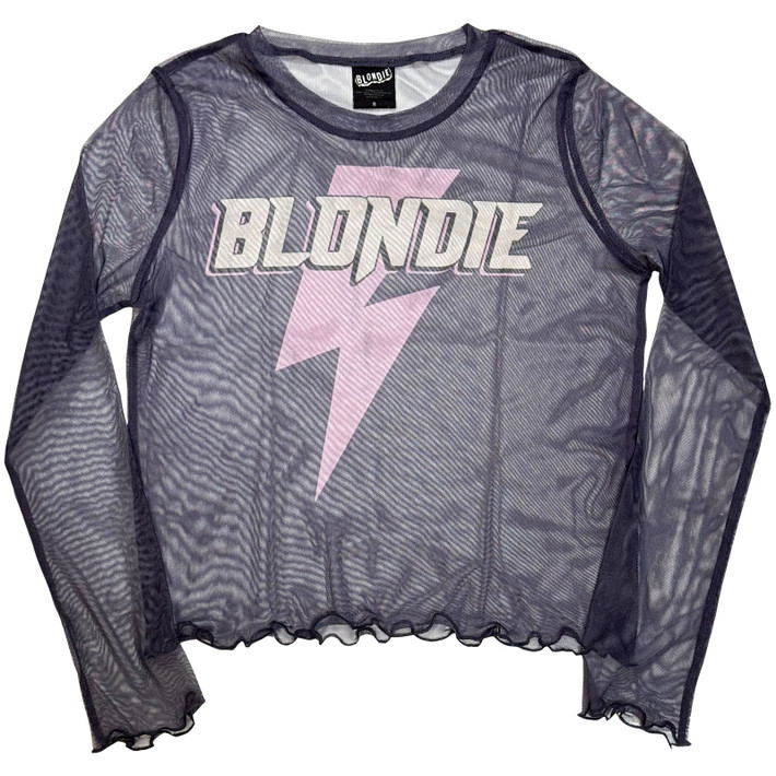 Blondie 'Lightning Strike' (Purple) Womens Fitted Long Sleeve Mesh Crop Top