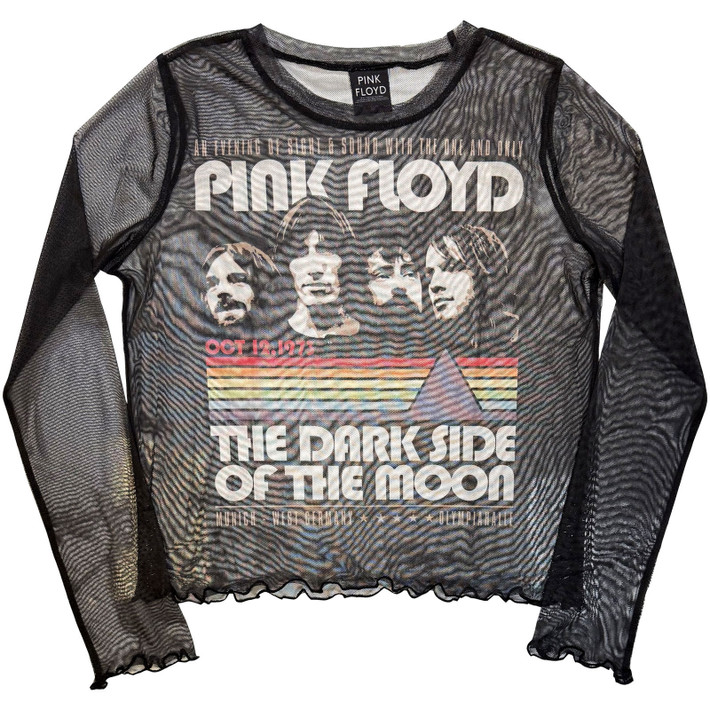 Pink Floyd 'Vintage Stripes' (Black) Womens Fitted Long Sleeve Mesh Crop Top