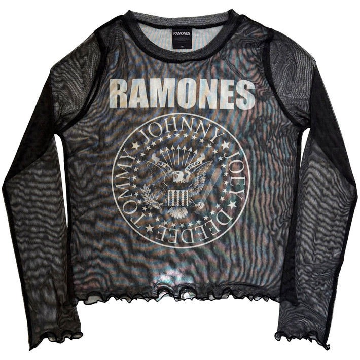 Ramones 'Presidential Seal' (Black) Womens Fitted Long Sleeve Mesh Crop Top