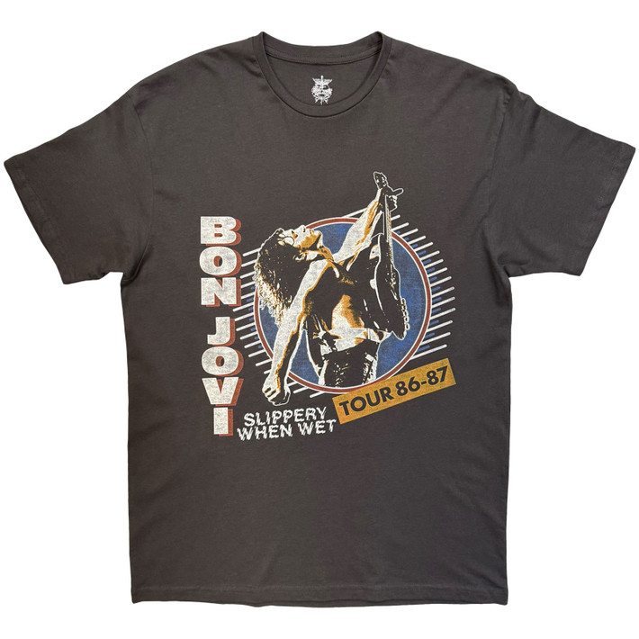 Bon Jovi 'Slippery When Wet Tour '86-'87' (Charcoal Grey) T-Shirt
