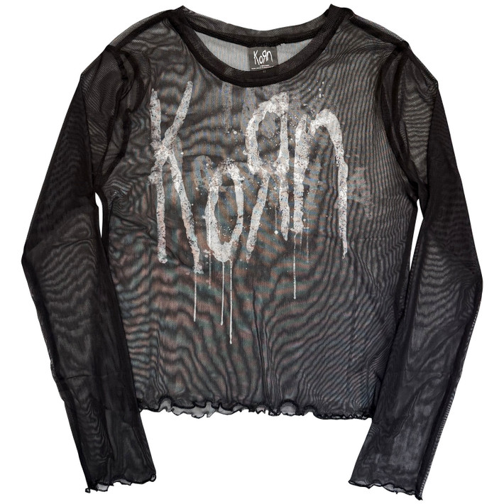 Korn 'Still A Freak' (Black) Womens Fitted Long Sleeve Mesh Crop Top