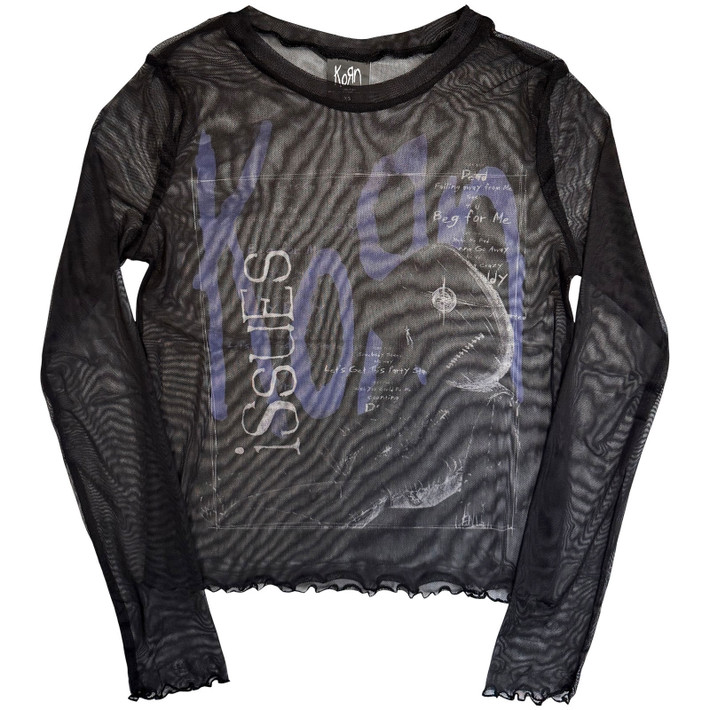 Korn 'Issues A Box' (Black) Womens Fitted Long Sleeve Mesh Crop Top
