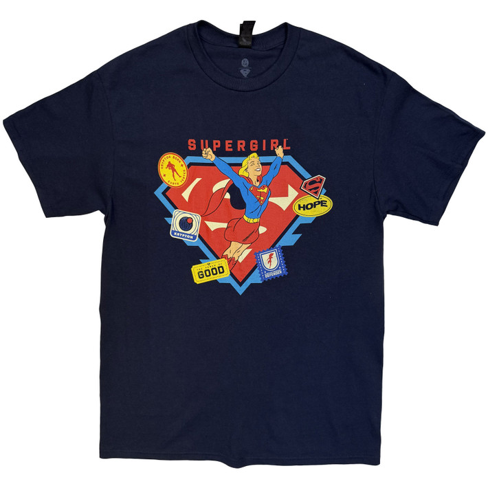 DC Comics 'Supergirl Stickers' (Navy Blue) T-Shirt