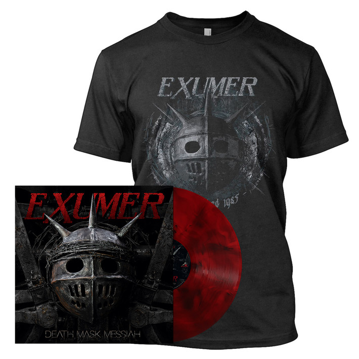 Exumer 'Death Mask Messiah' Red Black 'Galaxy' Vinyl & T-Shirt Bundle