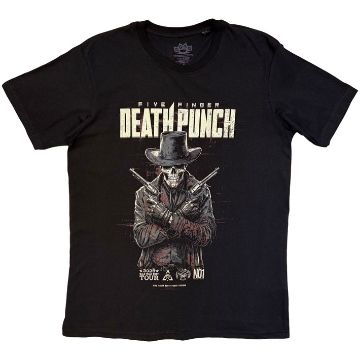 Five Finger Death Punch 'Crossed Pistols Full Colour' (Black) T-Shirt