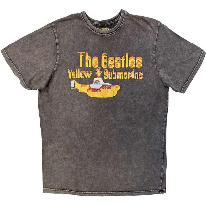 The Beatles 'Logo & Sub' (Charcoal Grey) Stone Wash Limited Edition T-Shirt