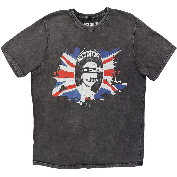 Sex Pistols 'God Save The Queen Flag' (Charcoal Grey) Stone Wash Limited Edition T-Shirt