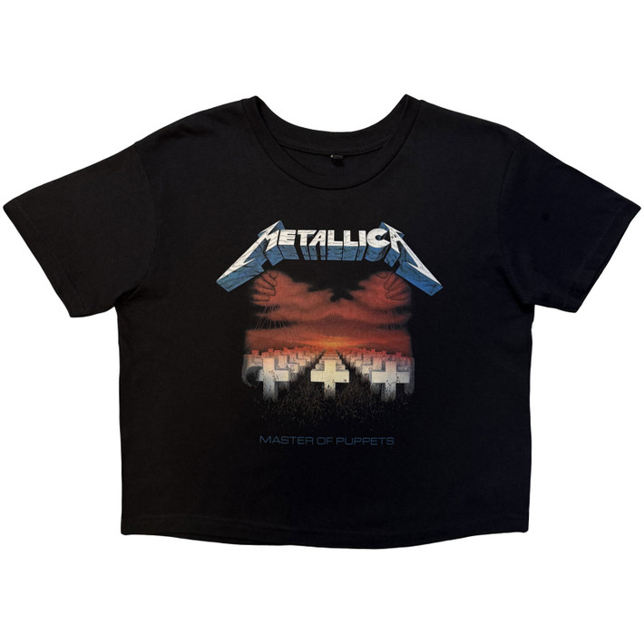 Metallica 'Master Of Puppets Tracks' (Black) Womens Fitted Crop Top
