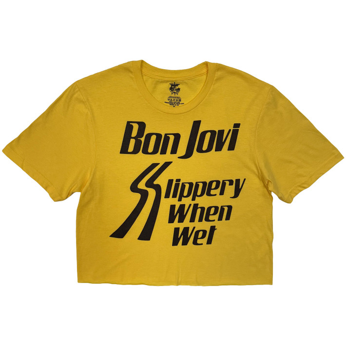 Bon Jovi 'Slippery When Wet' (Yellow) Womens Fitted Crop Top