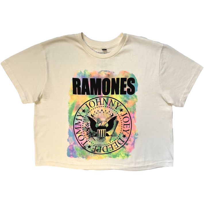 Ramones 'Painted Seal' (White) Womens Fitted Stone Wash Crop Top