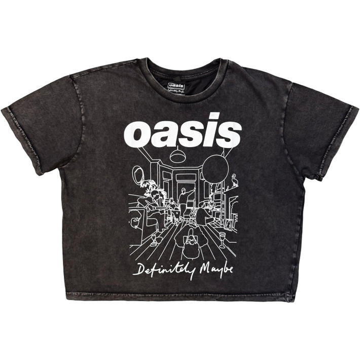 Oasis 'DM Line Drawing' (Charcoal Grey) Womens Fitted Stone Wash Crop Top