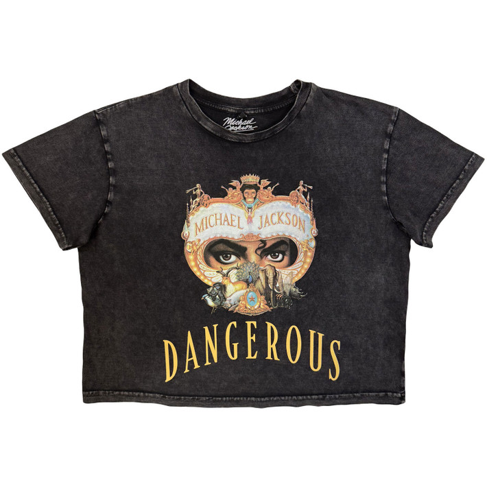 Michael Jackson 'Dangerous' (Charcoal Grey) Womens Fitted Stone Wash Crop Top