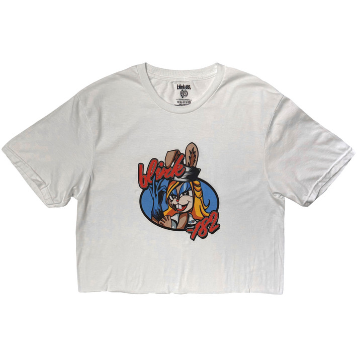 Blink-182 'Cartoon Bunny' (White) Womens Fitted Crop Top