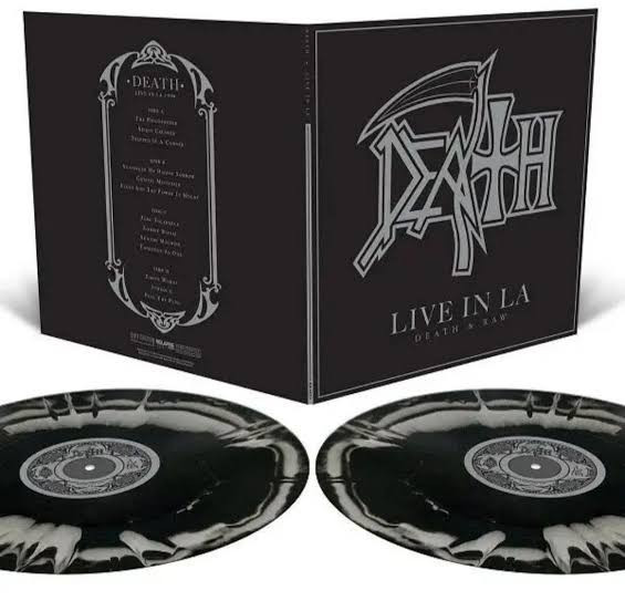 Death 'Live In L.A. (Death & Raw)' 2LP Black Metallic Silver Merge w/Black Metallic Silver Splatter Vinyl