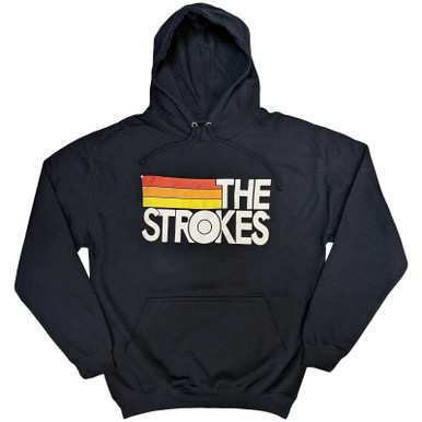 The Strokes Logo Stripes Navy Pull Over Hoodie Eyesore Merch