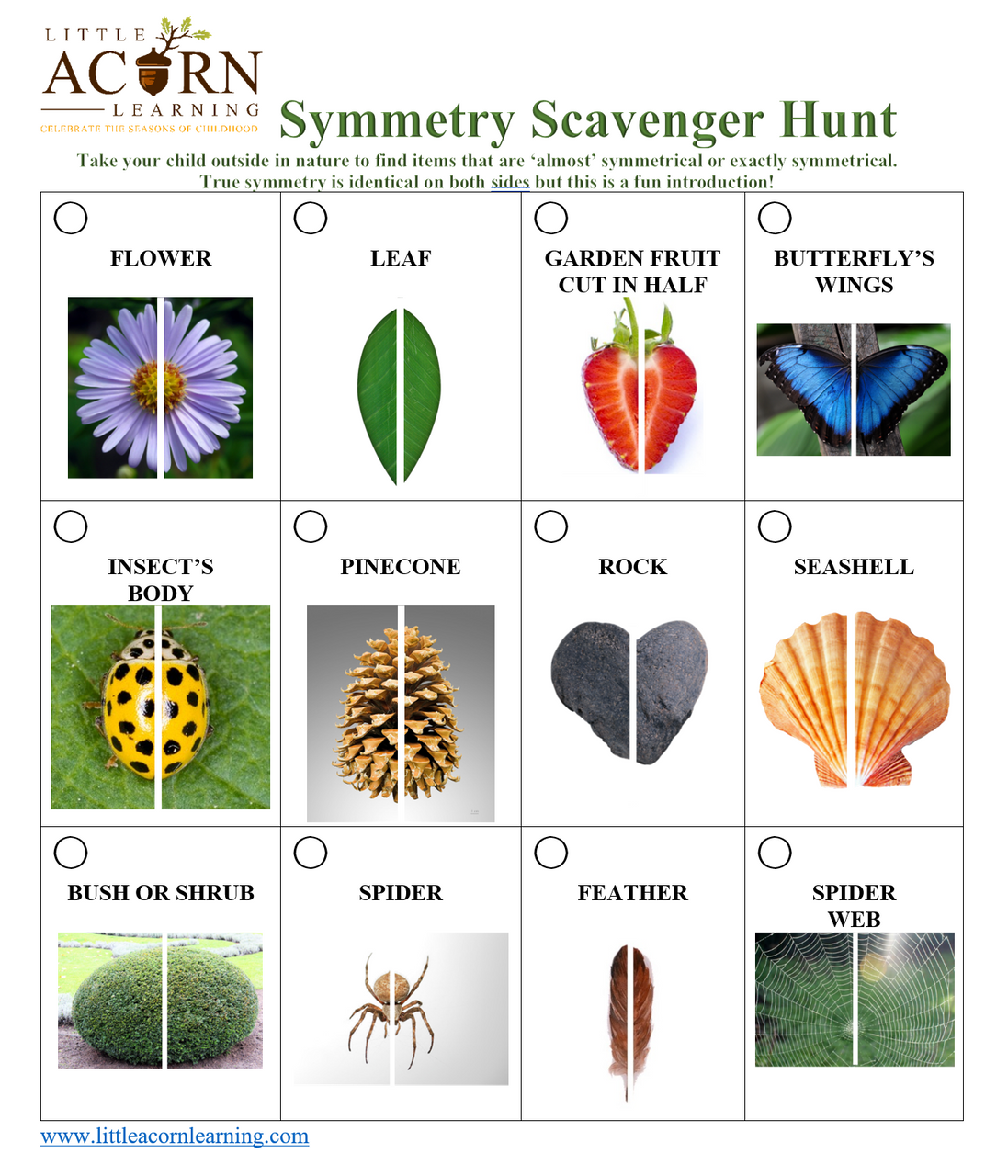 forbruge Lil Bevidst Free Nature Symmetry Scavenger Hunt - Little Acorn Learning