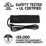 Comes with a 5 year warranty that replaces up to $25k of connected equipment