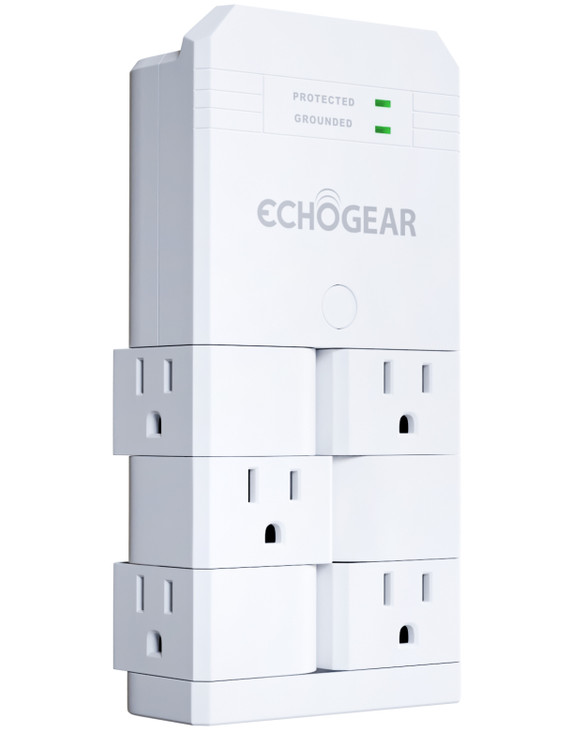 White On-Wall Surge Protector With 6 Pivoting Outlets - ECHO-ASW61