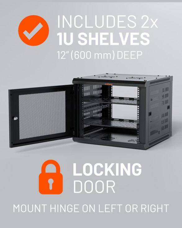 9U Open Enclosed Rack With 2 Rack Shelves