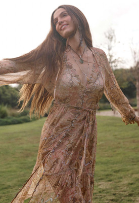Spell - Damask Button Through Gown - Chai Yellow