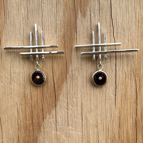 PRARIE SCHOOL STERLING SILVER, GOLD, & GARNET EARRINGS