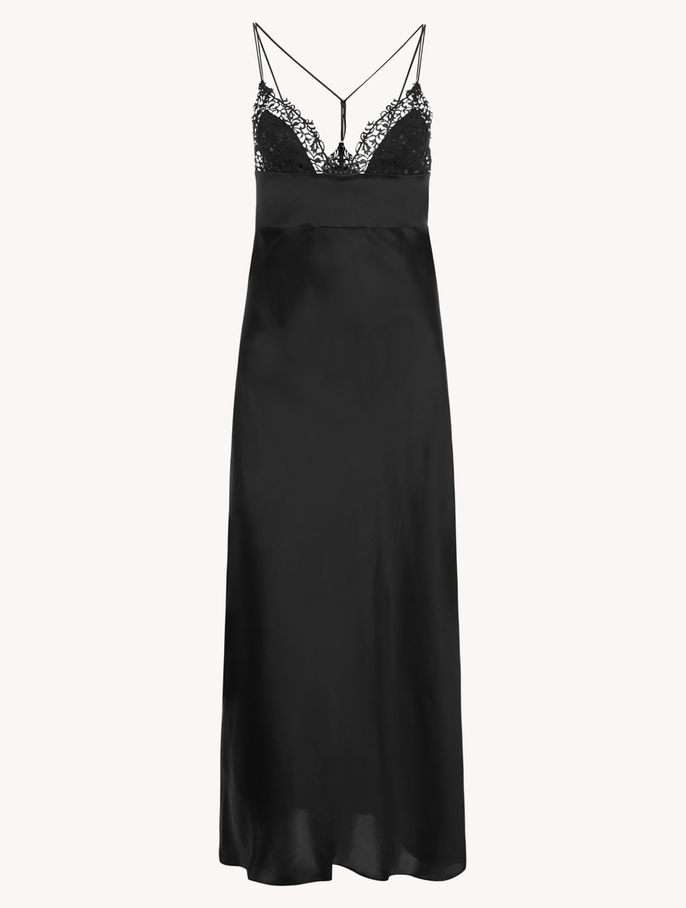 ブラック マクラメトリム ロングナイトドレス
