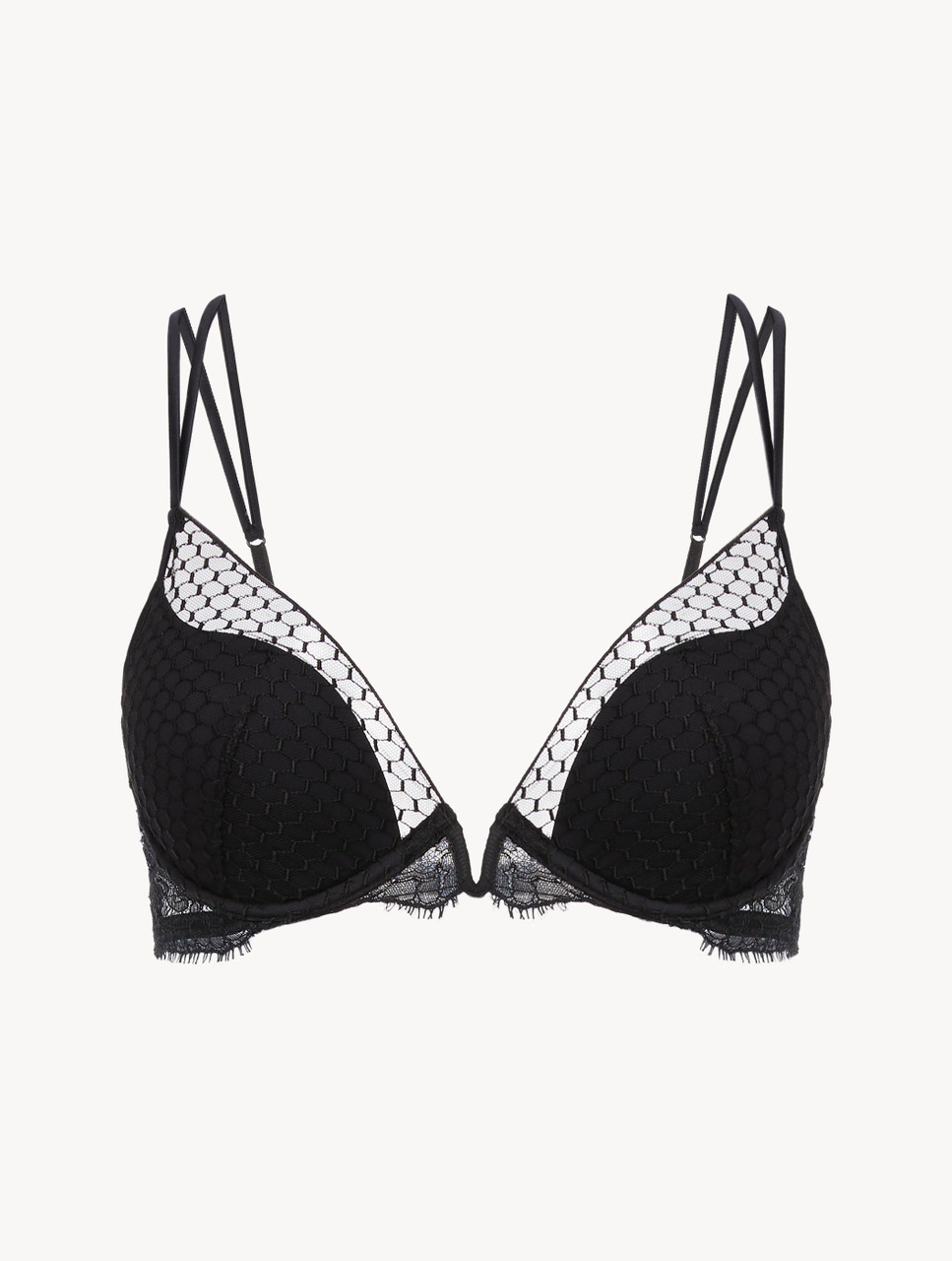 【まー⭐️】LA PERLA プッシュアップ　ブラジャー Eカップ オフホワイト 刺繍チュールトリム プッシュアップブラ｜La Perla